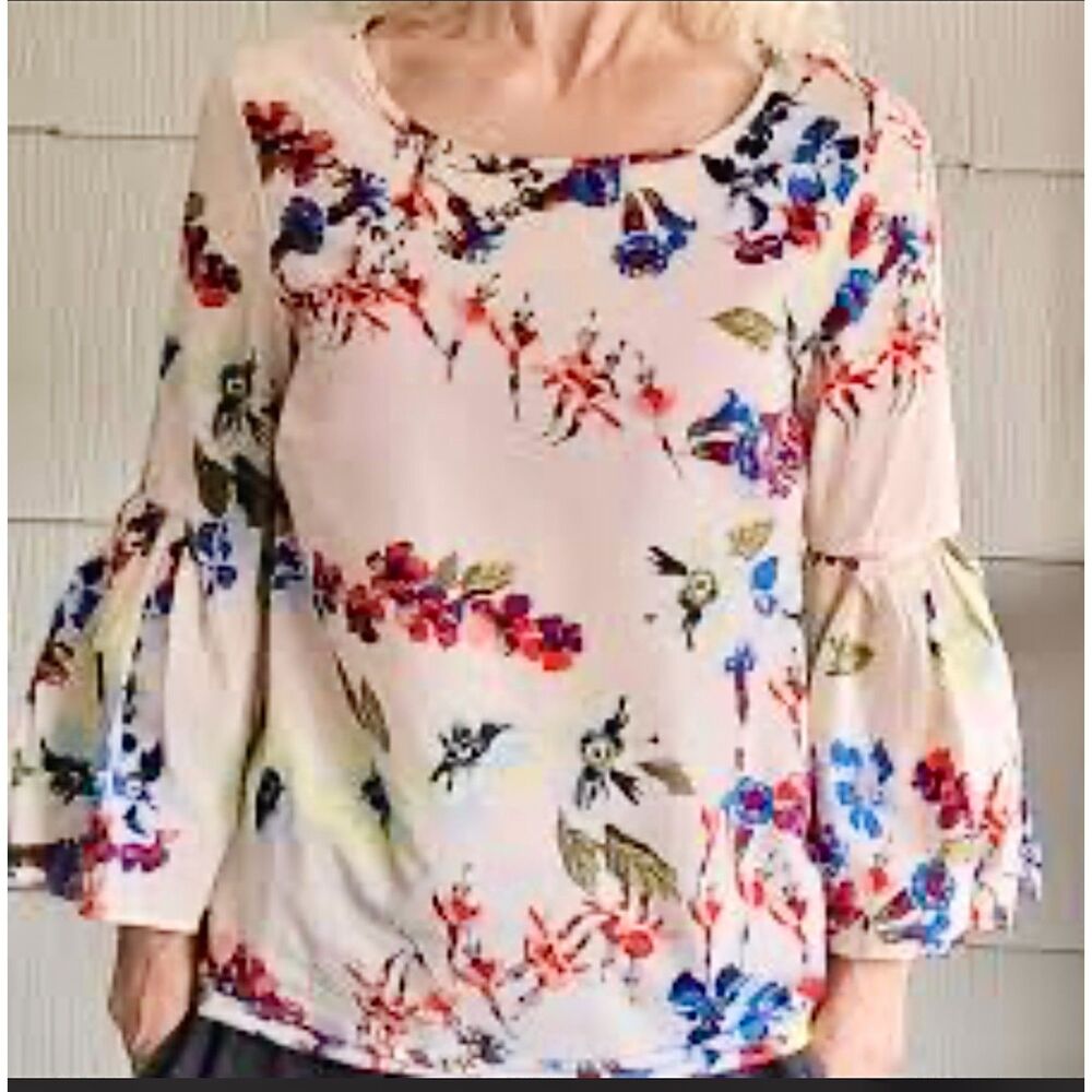 Jane and Delancey Floral Print Bell Sleeve Top Blouse